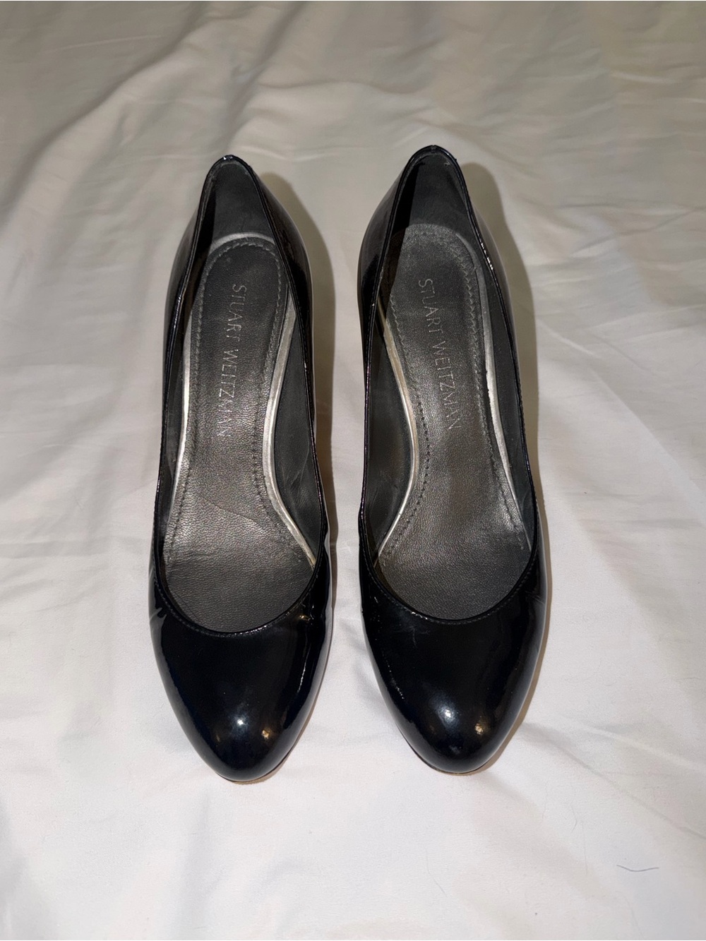 Stuart Weitzman Glossy Black Patent Pointed-Toe Pumps
